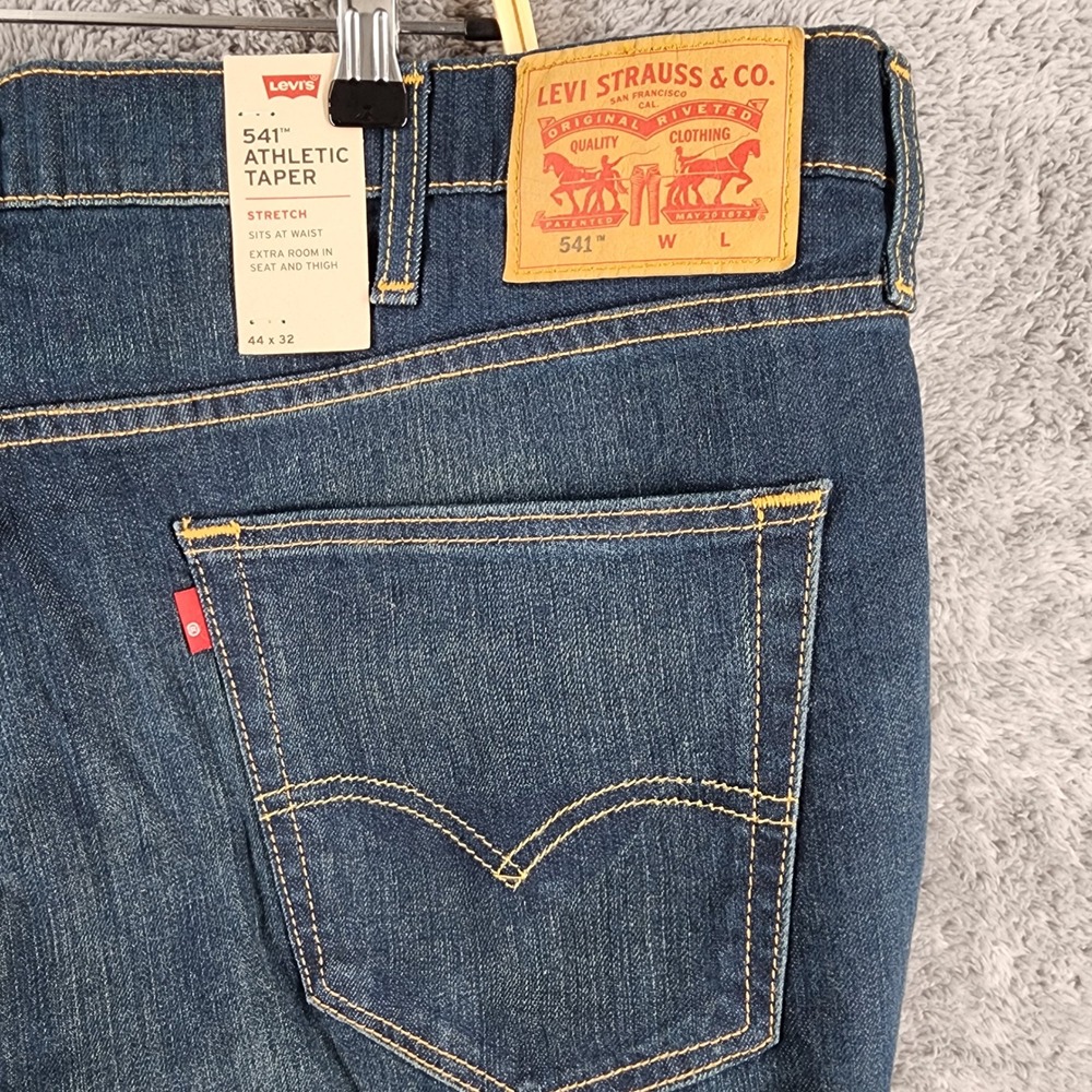 Levis 541 Jeans Mens 44x32 Blue Dark Wash Denim Athletic‎ Taper Stretch Red Tab